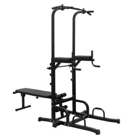 Power Tower Dip Station with Bench Pull Up Bar Stand Adjustable Height