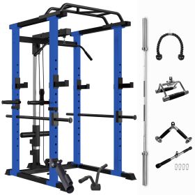 Blue Multi-functional Power Cage, Home Adjustable Pullup Squat Rack 1000Lbs Capacity Comprehensive Fitness Barbell Rack Olympic Bar