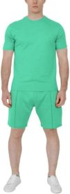 Men's Pure Color Casual Suits Loose Version Sport Suits Short Sleeve T-Shirt + Shorts Two Sets (Color: Lake blue-M)