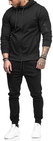 Men's 2 Pieces Tracksuits Running Jogging Athletic Casual Outfits Suit Solid Full Zip Sports Hooded Pants Sweatsuits (Color: black1, size: L)