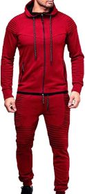 Men's 2 Pieces Tracksuits Running Jogging Athletic Casual Outfits Suit Solid Full Zip Sports Hooded Pants Sweatsuits (Color: Red, size: S)