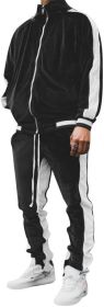 Velvet Men's 2 Pieces Full Zip Tracksuit (Color: Black, size: XL)