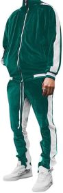 Velvet Men's 2 Pieces Full Zip Tracksuit (Color: green, size: S)