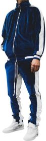 Velvet Men's 2 Pieces Full Zip Tracksuit (Color: Navy, size: S)