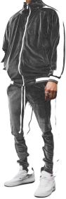 Velvet Men's 2 Pieces Full Zip Tracksuit (Color: grey, size: XL)