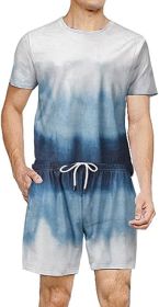 Gradual Change Tracksuits for Men Casual Short Sleeve Hawaiian Shirts Suits (Color: Blue, size: XL)