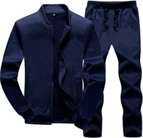 Men's Sports and Leisure Two-pieces Suits Loose Outfits Round Neckline Sweaters and Pants Sets (Color: NAVY-3XL)