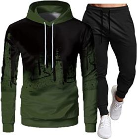 Men's Sweatshirt Tracksuit Pullover Hoodie Jogging Pants 2 Pieces Set (Color: GREEN-S)