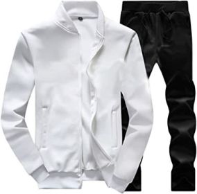 Men's Sports and Leisure Two-pieces Suits Loose Outfits Round Neckline Sweaters and Pants Sets (Color: WHITE-S)