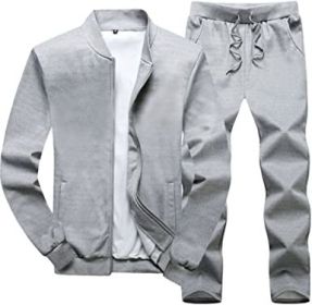 Men's Sports and Leisure Two-pieces Suits Loose Outfits Round Neckline Sweaters and Pants Sets (Color: GRAY-3XL)