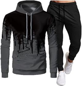 Men's Sweatshirt Tracksuit Pullover Hoodie Jogging Pants 2 Pieces Set (Color: GRAY-M)