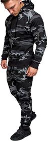 Men's Camouflage 2 Piece Sweatsuits Hoodie Jogging Athletic Tracksuit Sets (Color: CAMO1-L)