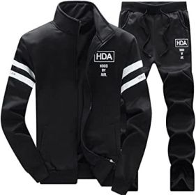 Men's Casual Slim Fit Tracksuit (Color: BLACK-L)