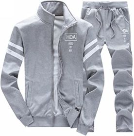 Men's Casual Slim Fit Tracksuit (Color: GRAY-M)