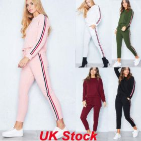 Casual Women Jogging Set 2pcs Tops+Pants Sweatshirt Sweater Tracksuit Suit (Color: Pink, size: XXL)