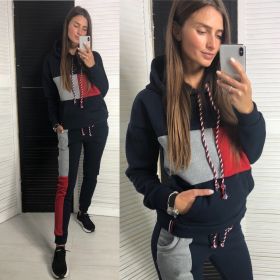 Women Fashion Hoody Tracksuit Two Piece Set Hooded Sweatshirt Sport Suits Casual Outfits Sets (Color: GRAY, size: M)