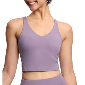 Womens' Sports Bra Longline Wirefree Padded with Medium Support (Color: Purple, size: XS)