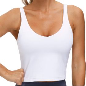 Womens' Sports Bra Longline Wirefree Padded with Medium Support (Color: White, size: L)