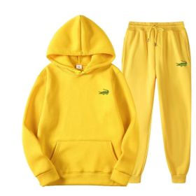 2 Piece Men's Fashion Casual Tracksuit (Color: YELLOW, size: S(160cm 55kg))