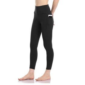 Women's High Waisted Yoga Pants 7/8 Length Leggings with Pockets (Color: Black, size: large)