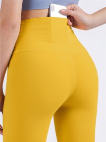 Brand Yoga Pants Hidden Pockets At Waist Fitness Sports Leggings Women Sportswear Stretchy Pants Gym Push Up Workout Clothing (Color: YELLOW, size: S)