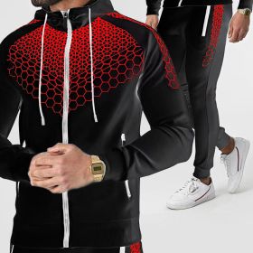 Autumn and winter zippered sportswear men's hooded coat electronic honeycomb casual suit (Color: Black, size: XXXL)