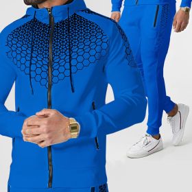 Autumn and winter zippered sportswear men's hooded coat electronic honeycomb casual suit (Color: Blue, size: XL)