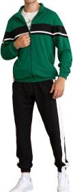 Men's Tracksuits 2 Piece Full Zip Hooded Sweatsuits Casual Running Outfits Slim Fit Gentlemen Jacket and Pants set (Color: green, size: S)