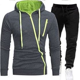 Mens 2 Piece Tracksuit Zipper Hoodie Pants Sport Suit Long Sleeve Stylish Casual Athletic Tracksuits (Color: Dark Grey, size: M)