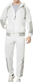 Men's Tracksuits 2 Piece Outfits Hooded Full Zip Casual Sweatsuits Regular Slim Fit Sport Suits Jacket & Pants Sets (Color: White, size: XL)