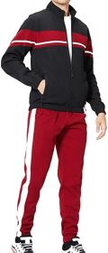 Men's Tracksuits 2 Piece Full Zip Hooded Sweatsuits Casual Running Outfits Slim Fit Gentlemen Jacket and Pants set (Color: Red, size: S)