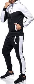 Men's 2 Piece Tracksuit Stitch Hoodie Pants Sport Suit Zipper Cardigan Casual Sport Suit (Color: White, size: L)