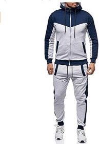 Men's 2 Piece Tracksuit Stitch Hoodie Pants Sport Suit Zipper Cardigan Casual Sport Suit (Color: grey, size: M)