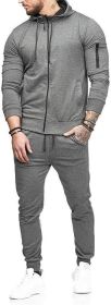 Mens 2 Piece Tracksuit Zipper Hoodie Pants Athletic Tracksuits Casual Hooded Outdoor Sport Suits (Color: grey, size: M)