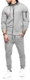 Mens 2 Piece Tracksuit Zipper Hoodie Pants Athletic Tracksuits Casual Hooded Outdoor Sport Suits (Color: White, size: M)