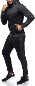 Men's 2 Piece Tracksuit Stitch Hoodie Pants Sport Suit Zipper Cardigan Casual Sport Suit (Color: Black, size: XXL)