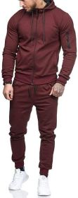 Mens 2 Piece Tracksuit Zipper Hoodie Pants Athletic Tracksuits Casual Hooded Outdoor Sport Suits (Color: Red, size: M)