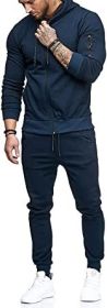 Mens 2 Piece Tracksuit Zipper Hoodie Pants Athletic Tracksuits Casual Hooded Outdoor Sport Suits (Color: Navy Blue, size: XL)