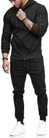 Mens 2 Piece Tracksuit Zipper Hoodie Pants Athletic Tracksuits Casual Hooded Outdoor Sport Suits (Color: Black, size: XL)