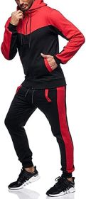 Men's 2 Piece Tracksuit Stitch Hoodie Pants Sport Suit Zipper Cardigan Casual Sport Suit (Color: Red, size: S)