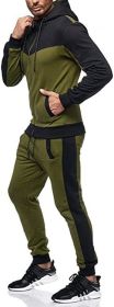 Men's 2 Piece Tracksuit Stitch Hoodie Pants Sport Suit Zipper Cardigan Casual Sport Suit (Color: green, size: S)