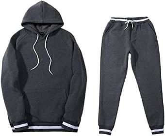 Mens 2 Piece Tracksuit Running Jogging Hoodie Pants Sets Loose Hooded Plus Velvet and Thick Sport Suit (Color: Dark Grey, size: S)