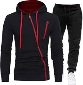 Mens 2 Piece Tracksuit Zipper Hoodie Pants Sport Suit Long Sleeve Stylish Casual Athletic Tracksuits (Color: Black, size: S)