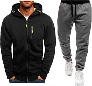 Mens 2 Piece Tracksuit Zipper Cardigan Hoodie Pants Sport Suit Running Jogging Athletic Casual Tracksuit Set (Color: black2, size: XXL)