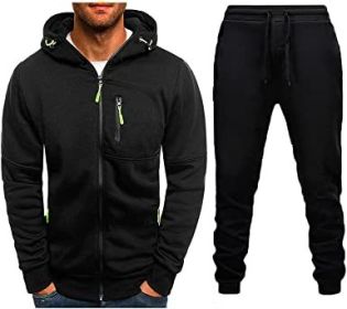 Mens 2 Piece Tracksuit Zipper Cardigan Hoodie Pants Sport Suit Running Jogging Athletic Casual Tracksuit Set (Color: black1, size: M)