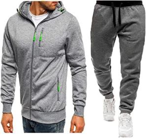 Mens 2 Piece Tracksuit Zipper Cardigan Hoodie Pants Sport Suit Running Jogging Athletic Casual Tracksuit Set (Color: light grey2, size: XXL)