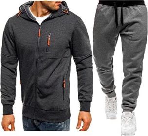 Mens 2 Piece Tracksuit Zipper Cardigan Hoodie Pants Sport Suit Running Jogging Athletic Casual Tracksuit Set (Color: dark grey1, size: M)