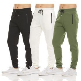 Mens 3 Pack Fleece Active Athletic Workout Jogger Sweatpants (Color: 3pcs black white green, size: XL)