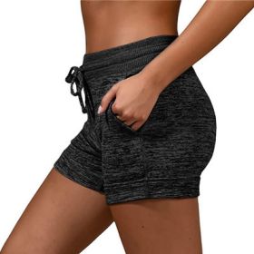 Women's bottoming quick-drying shorts yoga pants casual sports waist tie elastic shorts (Color: Black, size: S)