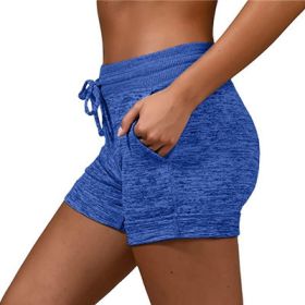 Women's bottoming quick-drying shorts yoga pants casual sports waist tie elastic shorts (Color: Blue, size: S)